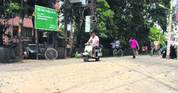 A road in a bad shape at Harcharan Nagar in the area