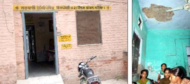 (Left) A view of the homoeopathic dispensary in the Civil Station area; the primary branch of the MHR School (right) that is in a dilapidated condition