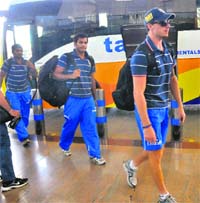 Deccan Chargers at the Chandigarh Airport during the departure of the team on Monday.