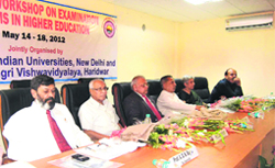 Experts during a workshop on examination reforms at Gurukul Kangri University in Haridwar on Monday. 