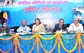 State Finance Minister Indira Hariydesh (third from left) at a bankers' meeting in Dehradun on Monday.
