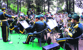 An ITBP band plays at Company Gardens in Mussoorie on Monday
