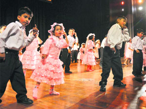 Dancing stars: Schoolchildren perform a dance during the annual day celebrations of KV Meera Sahib School in Jammu on Monday.  