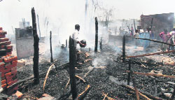 About 16 jhuggis, belonging to migrant labourers, were reduced to ashes after a fire broke out at Bali Beg Basti in Machhiwara.