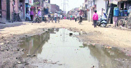 Water accumulated on Street No. 15 in Madhopuri Colony, Ludhiana.