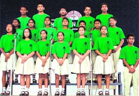 Students perform during an inter-house choir competition at The Aryan School in Dehradun on Tuesday