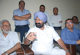 Chief Parliamentary Secretary Amarjit Singh Sahi speaks to mediapersons in Bathinda on Wednesday. 