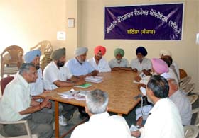 Members of the district unit of the Punjab Government Pensioners Welfare Association during a meeting at the Pensioners Bhawan in Bathinda on Wednesday