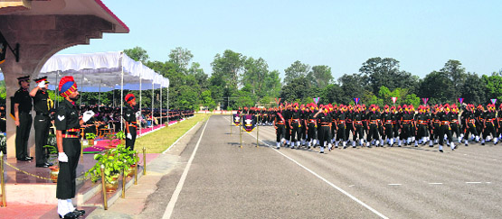 Lt-Gen KT Parnaik, Colonel Commandant of Bengal Sappers, takes the salute at a passing-out parade in Roorkee on Tuesday. Photo: Navreet Milton