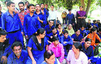 Striking employees of the DRPGMC and Hospital at Tanda on Wednesday.