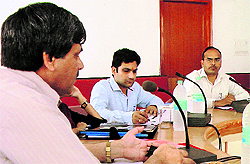 MA Bhatti, Director, Social Welfare, addresses a review meeting at the Dak Bungalow in Poonch on Wednesday