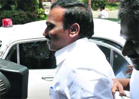Former Telecom Minister A Raja arrives at Parliament in New Delhi on Wednesday