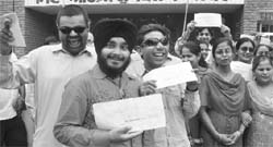 Visually impaired teachers rejoice after receiving appointment letters at the Government Model Senior Secondary School in Phase IIIBI of Mohali on Thursday. 