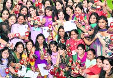 Students of Dev Samaj College of Education in jubilant mood after their annual prize distribution at Sector 36 in Chandigarh on Thursday. 