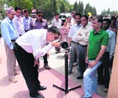 A telescope being tested at a workshop to train people to watch rare celestial occurance on June 6 at Mussoorie.