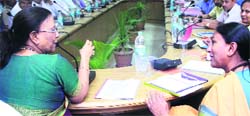 Uttarakhand Finance Minister Indira Hridayesh holds a meeting in Dehradun on Thursday.