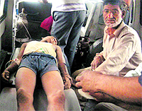 A labourer injured in a cave-in at Saleempur village being transported to Civil Hospital, Yamunanagar, on Thursday