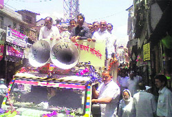 Residents take out a procession in Palampur on Thursday. Photo by writer