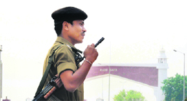 A BSF jawan on vigil at the Integrated Check Post. 