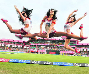 cheerleaders perform at the HPCA Stadium in Dharamsala on Thursday.