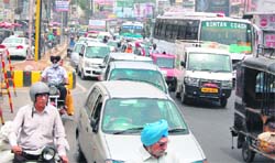 Traffic gets disrupted due to the protest by residents in Amritsar.