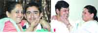 Vardaan Pahuja, who got the 963rd rank in the IIT-JEE with his mother; and (right) the 1153rd rank holder Prnay Jain with his mother in Jalandhar on Friday. Photos: Sarabjit Singh