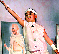A student performs at an annual function of Sat Paul Mittal School in Ludhiana
