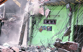 A demolished structure at Basti Jodhewal in Ludhiana on Saturday.