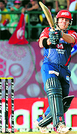 Delhi Daredevils David Warner plays a shot at Dharamsala on Saturday