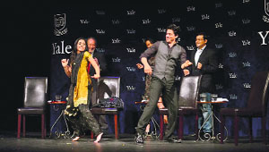 A student at Yale University matches steps with Shah Rukh Khan to  the tunes of Chammak Chhallo