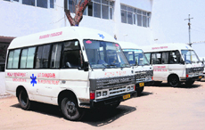 Ambulances parked on the GMSH-16 premises in Chandigarh.