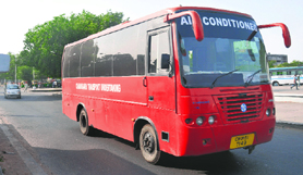Defying orders: An AC bus with tinted glass plies in Sector 17, Chandigarh, on Sunday.