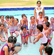 Students of Saraswati Modern School enjoy at a pool dance party in Ludhiana