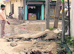 Stagnant water in a street of Friends Colony