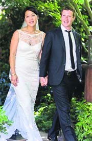 Mark Zuckerberg and Priscilla Chan at their wedding ceremony in Palo Alto, California on Saturday.