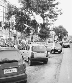 Unauthorised commercial establishments on the Bhupindra Road in Patiala.