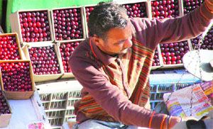 A vendor sells cherry in Shimla. 