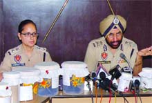 Inspector General (Patiala range) Paramjit Singh Gill and SSP Dhanpreet Kaur addressing mediapersons