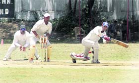 A batsman in action during a match in the 30th All-India Uttarakhand Gold Cup Cricket Tournament in Dehradun on Tuesday