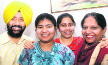 Gurnoor Kaur (second from left) with her parents and sister in Jalandhar