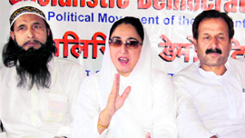 Dr Darakshan Andrabi, president, Socialist Democratic Party, addresses a press conference at the SDP Central Office in Jammu on Tuesday.
