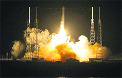 The Falcon 9 SpaceX rocket lifts off from space launch complex at the Cape Canaveral Air Force Station in Florida on Tuesday.  AP/PTI