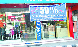 One of the shops in Bathinda offering discounts on Wednesday. 