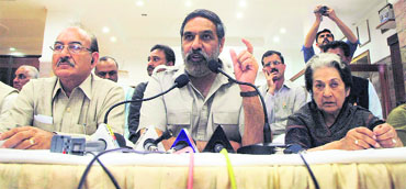 Union Commerce Minister Anand Sharma addresses mediapersons in Shimla on Wednesday. 
