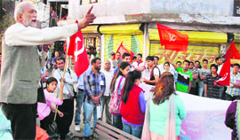 The CPM holds a rally for the Shimla Municipal Corporation poll at Chakkar in Shimla on Wednesday. 