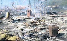 Over 100 jhuggis of migrant labourers were reduced to ashes in a fire near RCF on the Sultanpur Lodhi road in Kapurthala on Wednesday evening. No loss of life is reported