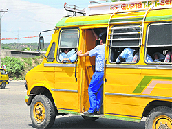 An old bus engaged by a school to ferry students in Jammu