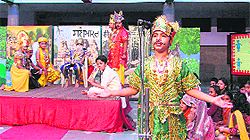 Children perform a play, Mahabharat ki Nautanki, at KC Public School in Jammu