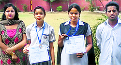 Medal winners of St Xavier Convent Senior Secondary School, Barnai, along with vice-principal Mridhu Padha and teacher David Sandhu
