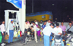A heavy rush of vehicle owners at a petrol pump in Ludhiana on Wednesday evening